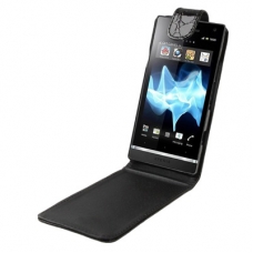 Leder Beschermtasje Flip Krokodil Patroon Zwart voor Sony Xperia S